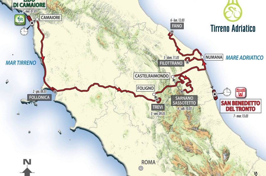 Tirreno-Adriatico : parcours et profils de l'édition 2018
