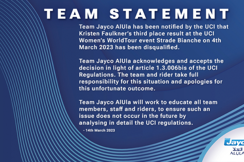 Jayco - AlUla accepte la sanction de l'UCI concernant Kristen Faulkner