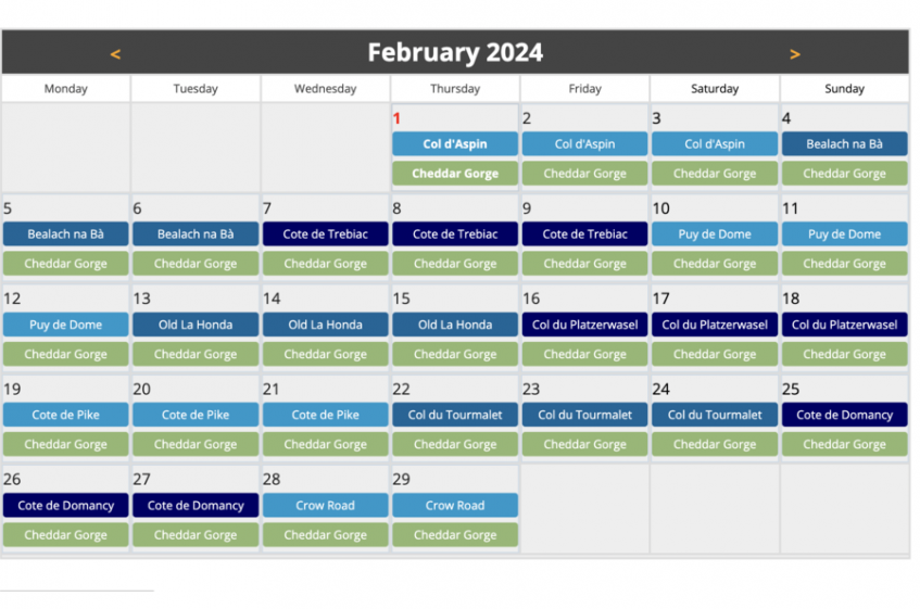 Zwift, le calendrier des ascensions virtuelles du mois de février